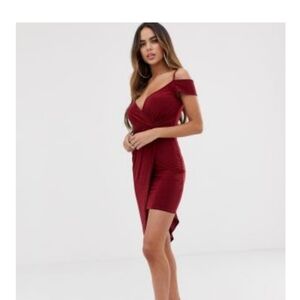 Chic Asymmetrical Burgundy Dress